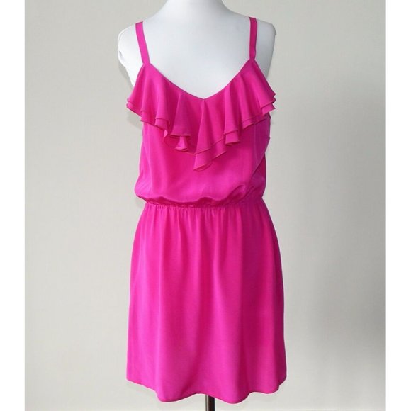 AVENUE A NYC Vibrant Magenta Pink Barbiecore Silk Lolita Sun Dress size Large - Picture 1 of 5